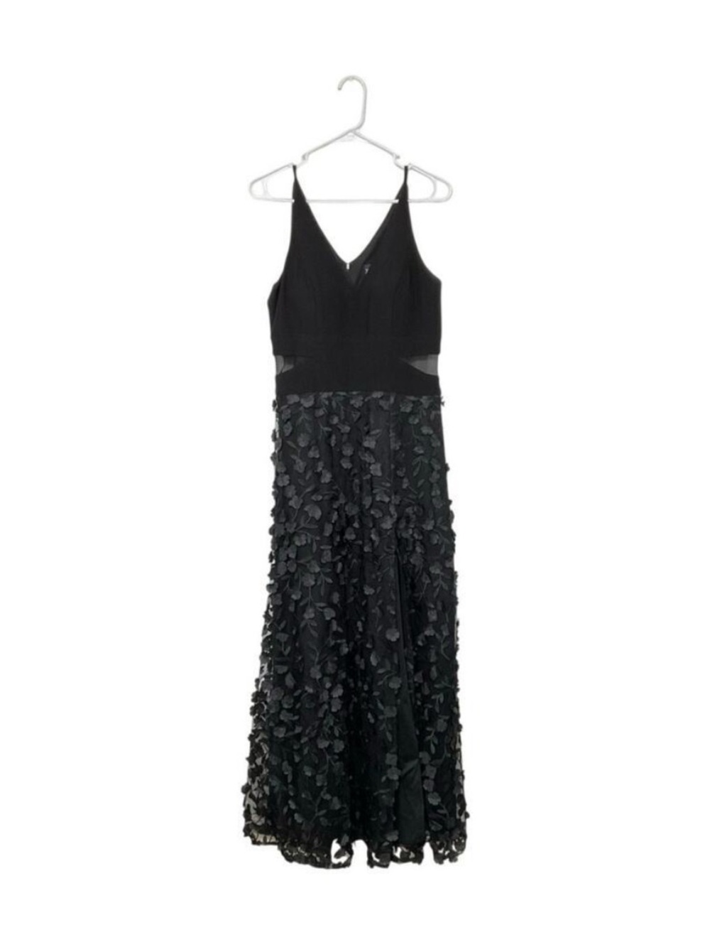 XSCAPE Sleeveless Floral Textured Maxi Gown Sz 12 Petite V-Neck Mesh Side Slit - Picture 2 of 7